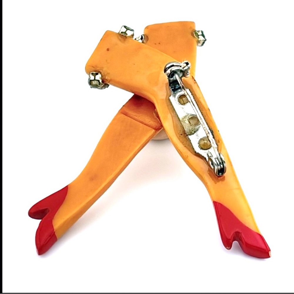 Vintage Resin Adult Legs w Rhinestone Garter Belt & Lipstick Red Stiletto Brooch - Picture 2 of 2